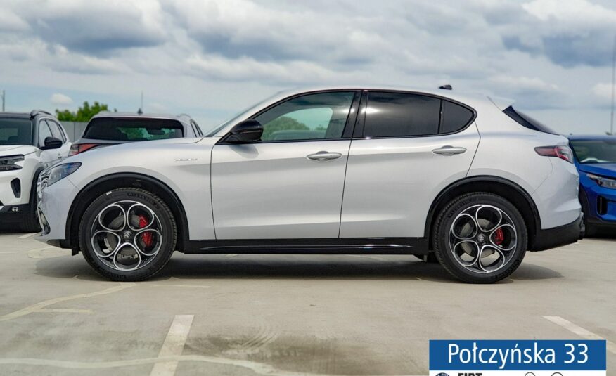 Alfa Romeo Stelvio Veloce Q4 AT 2.0 280 KM|Moonlight Pearl|Szklany dach|Czarna skóra|2024